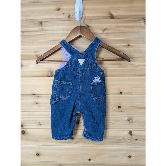 Vintage Oshkosh B'Gosh Overalls 3 Months Purple Fleece Lined Polar Bear - Picture 4 of 9